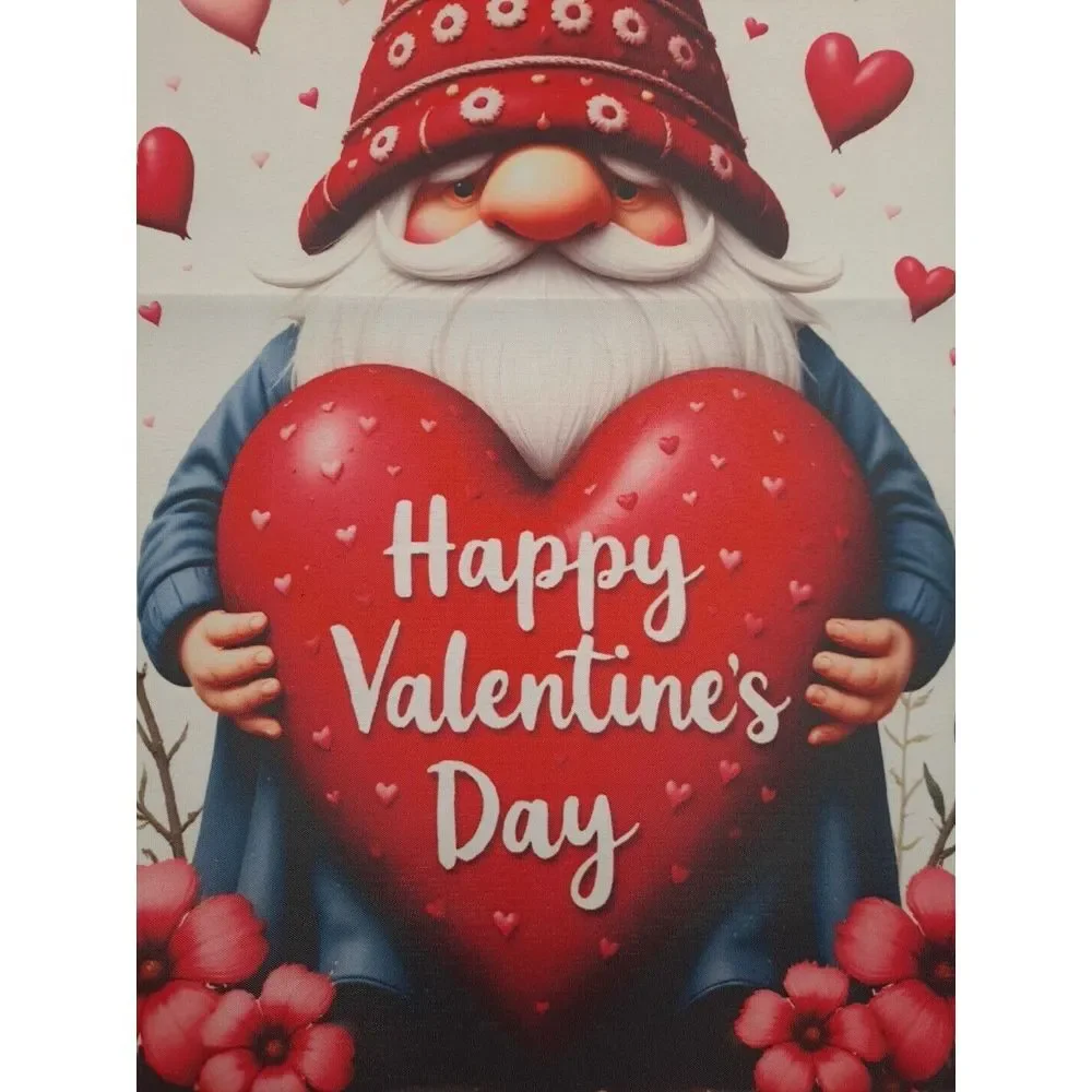 NEW Home & Garden 1pc Double Side Happy Valentines‎ Day Gnome Garden Flag 12x18